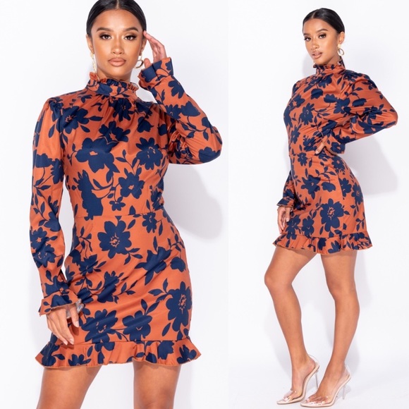 Kiara High Neck Long Sleeve Floral Dress - Picture 3 of 8